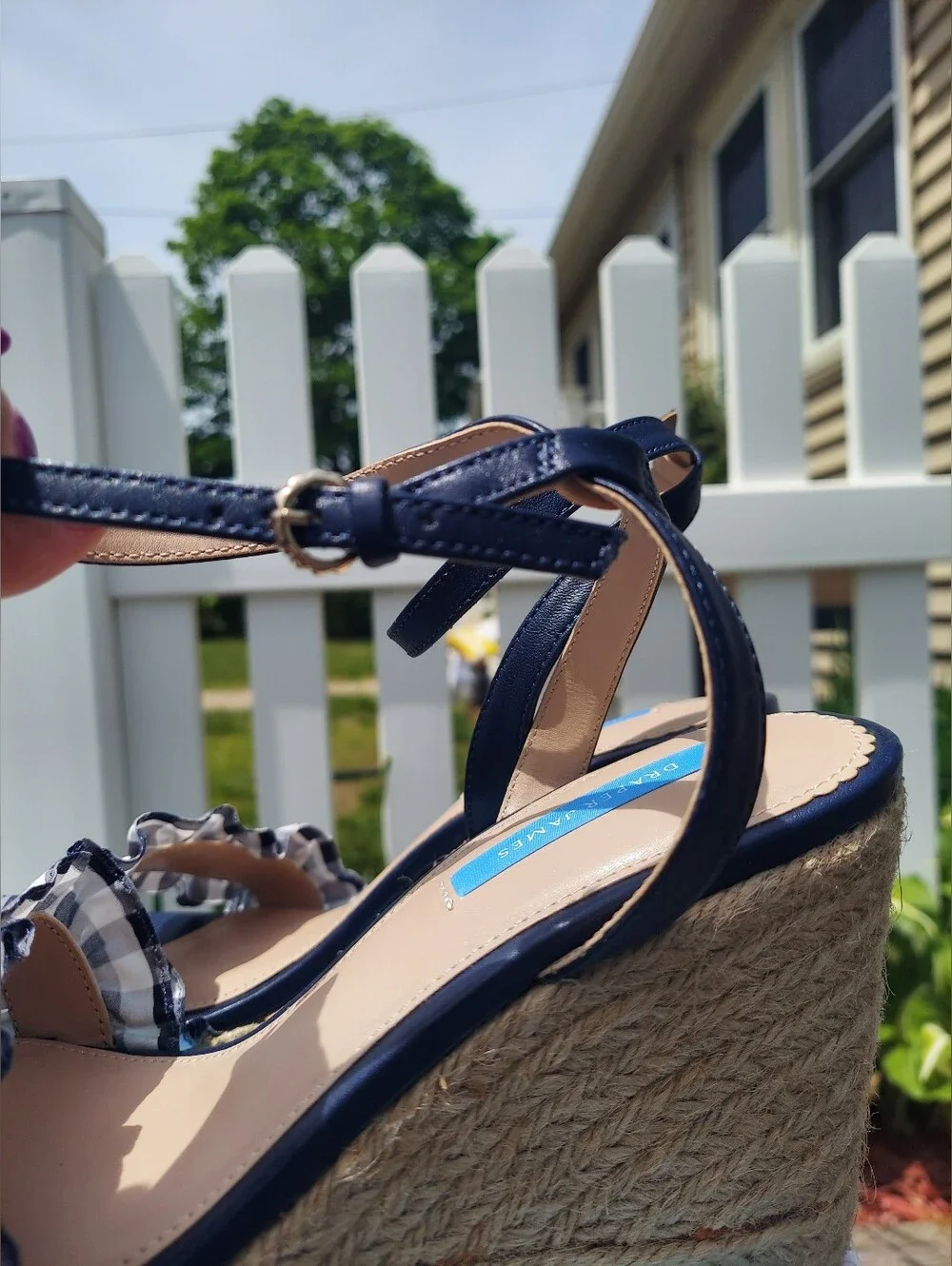 Draper James Navy Gingham Espadrille Wedge Sandals Women Size 9 NWT Feminine